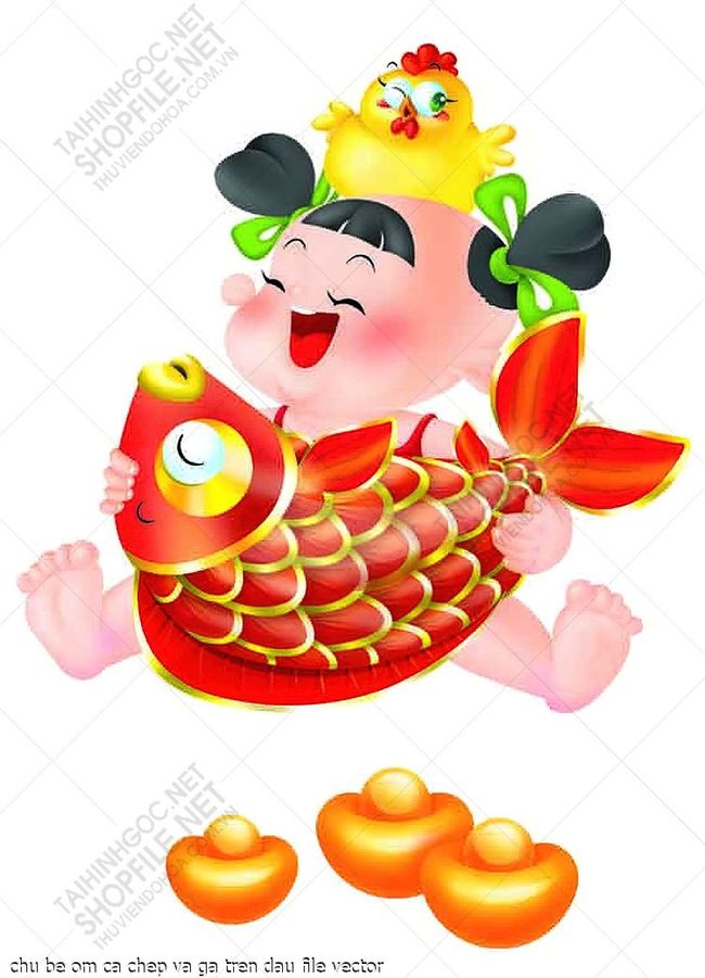 chu be om ca chep va ga tren dau file vector
